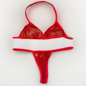 Women Sz S Sexy Lingerie Sleepwear 2 Piece Hot Red Bra Panty Set Nightwear Used